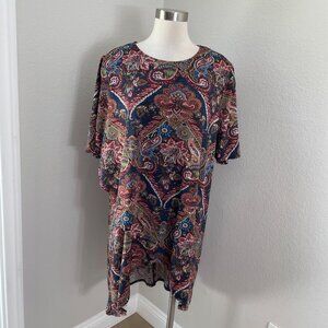 Cocomo Woman Plus 2X  Paisley Tunic Top Blouse Short Sleeve Stretch Shirt Top